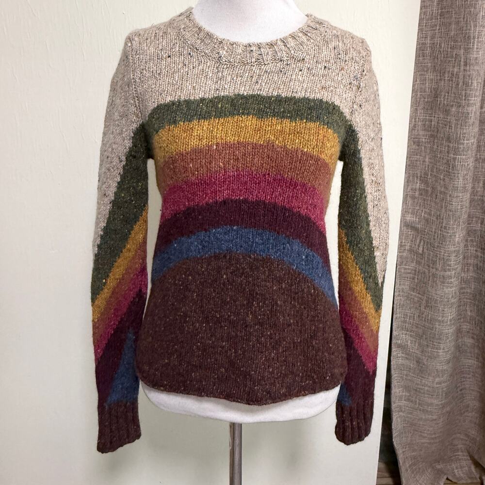 Faherty Womens Wool Alpaca Blend Chunky Knit Sweater S Rainbow Boho Crewneck